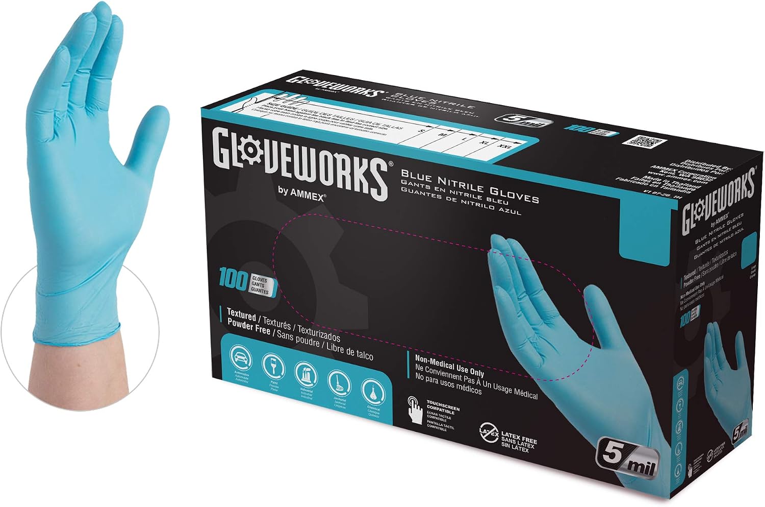 GLOVEWORKS Blue Nitrile Gloves, 5 Mil Industrial Food-Safe product photo