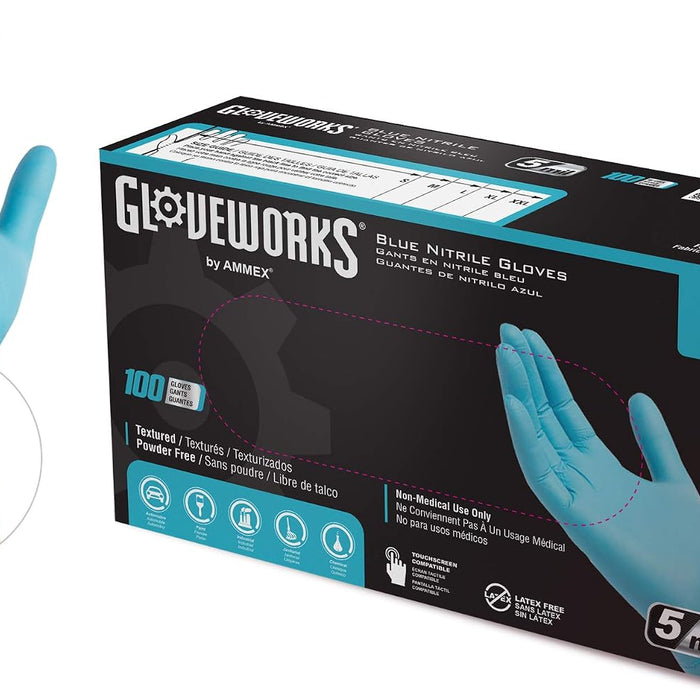 GLOVEWORKS Blue Nitrile Gloves, 5 Mil Industrial Food-Safe product photo