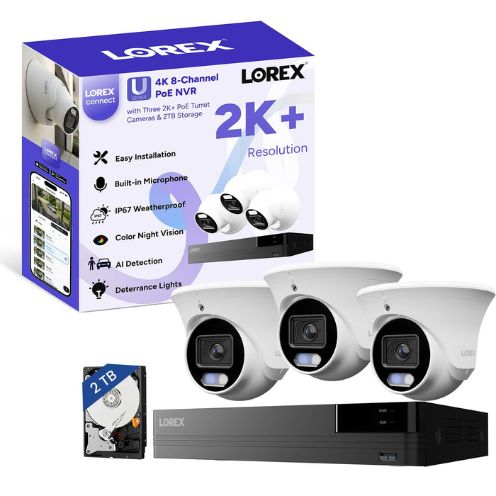 Lorex Connect 4K 8-Channel NVR — 3 Turret Cameras product photo
