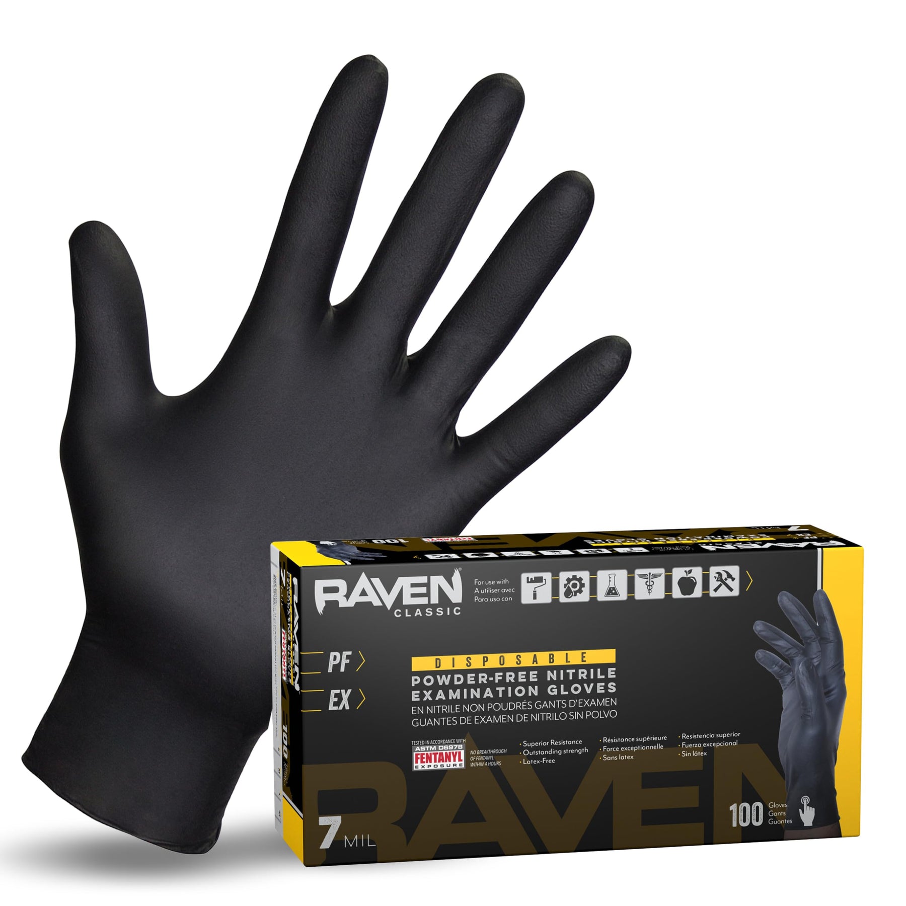 SAS Raven 7 Mil Black Nitrile Mechanic Gloves — Powder-Free Disposable (66516) product photo