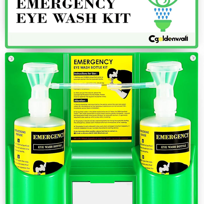 CGOLDENWALL Portable Eye Wash Station — Wall-Mount Personal Eyewash, 2x16.9oz Bottles (Solution Not Included) product photo