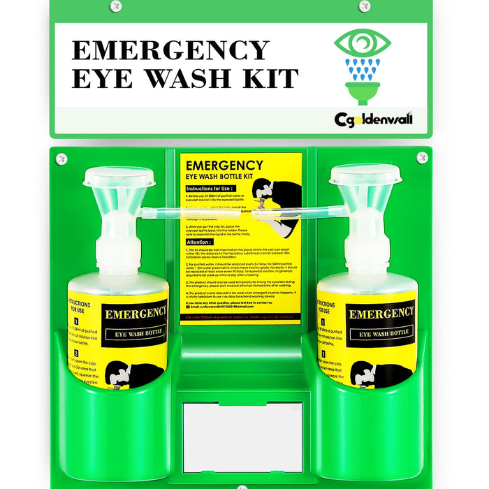 Dual-Bottle Eyewash Station — Wall Mount with Mirror & Sign, 2 x 16.9 oz product photo