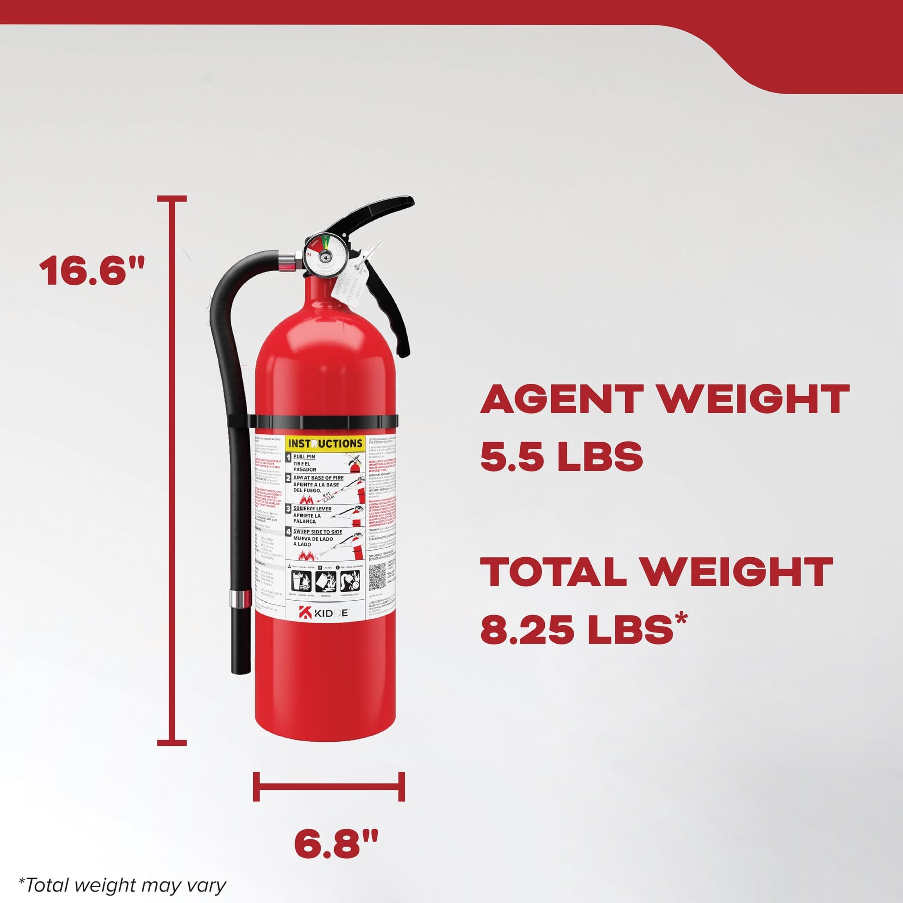 Kidde 3A40BC Multipurpose Fire Extinguisher High Capacity — 5.5 lb, UL Listed (21032633) product photo
