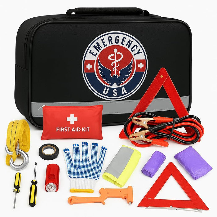Emergency USA Roadside Car Emergency Kit, First Aid Set, Jumper Cables, Tow Strap product photo
