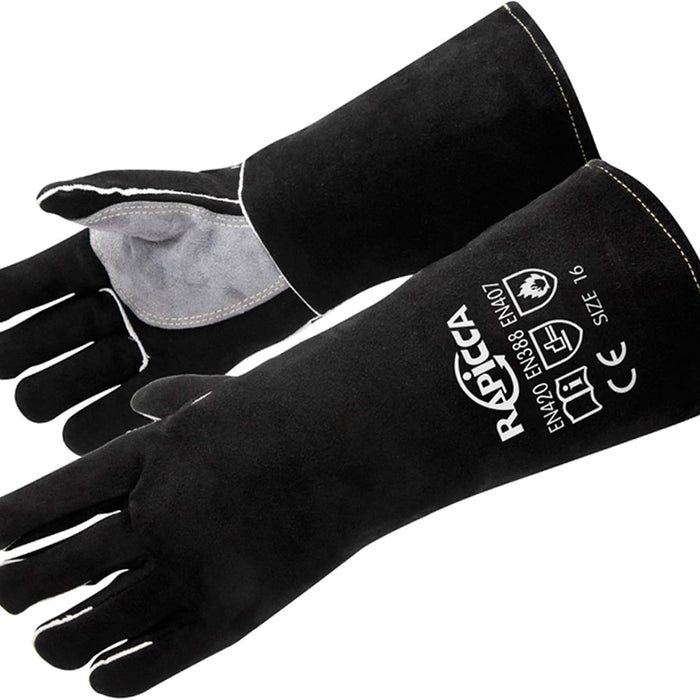 Rapicca 16-Inch MIG Welding Gloves — 662F Fireproof Leather, Black product photo