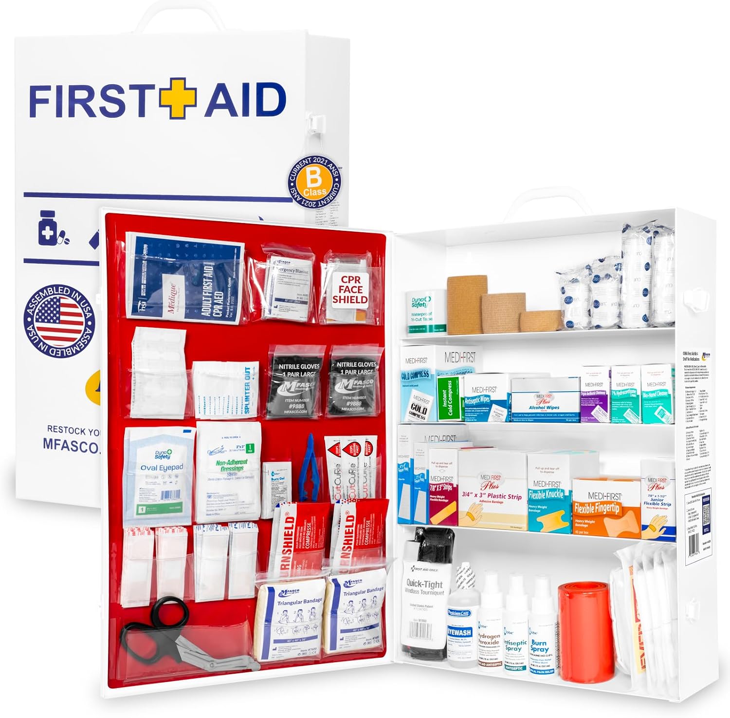 MFASCO 4-Shelf Commercial First Aid Cabinet, ANSI Z308.1-2021, 528 Pieces, No Meds product photo