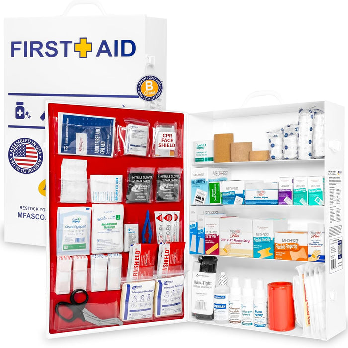 MFASCO 4-Shelf Commercial First Aid Cabinet, ANSI Z308.1-2021, 528 Pieces, No Meds product photo