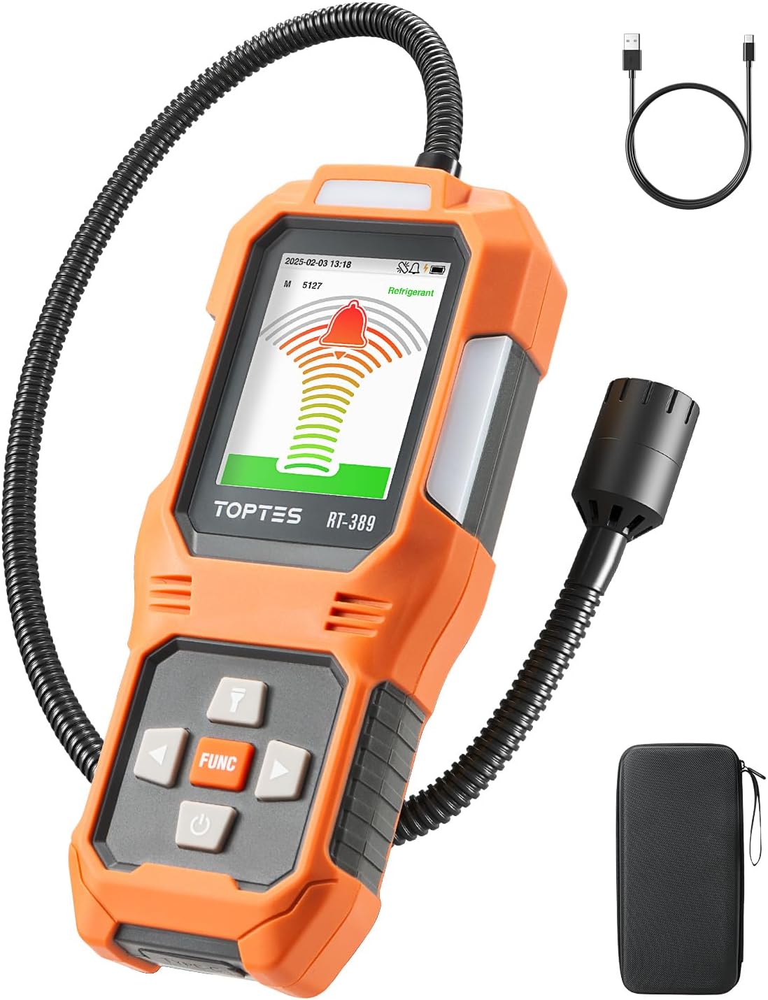 TopTes RT-389 Refrigerant Leak Detector — Rechargeable HVAC Sniffer product photo