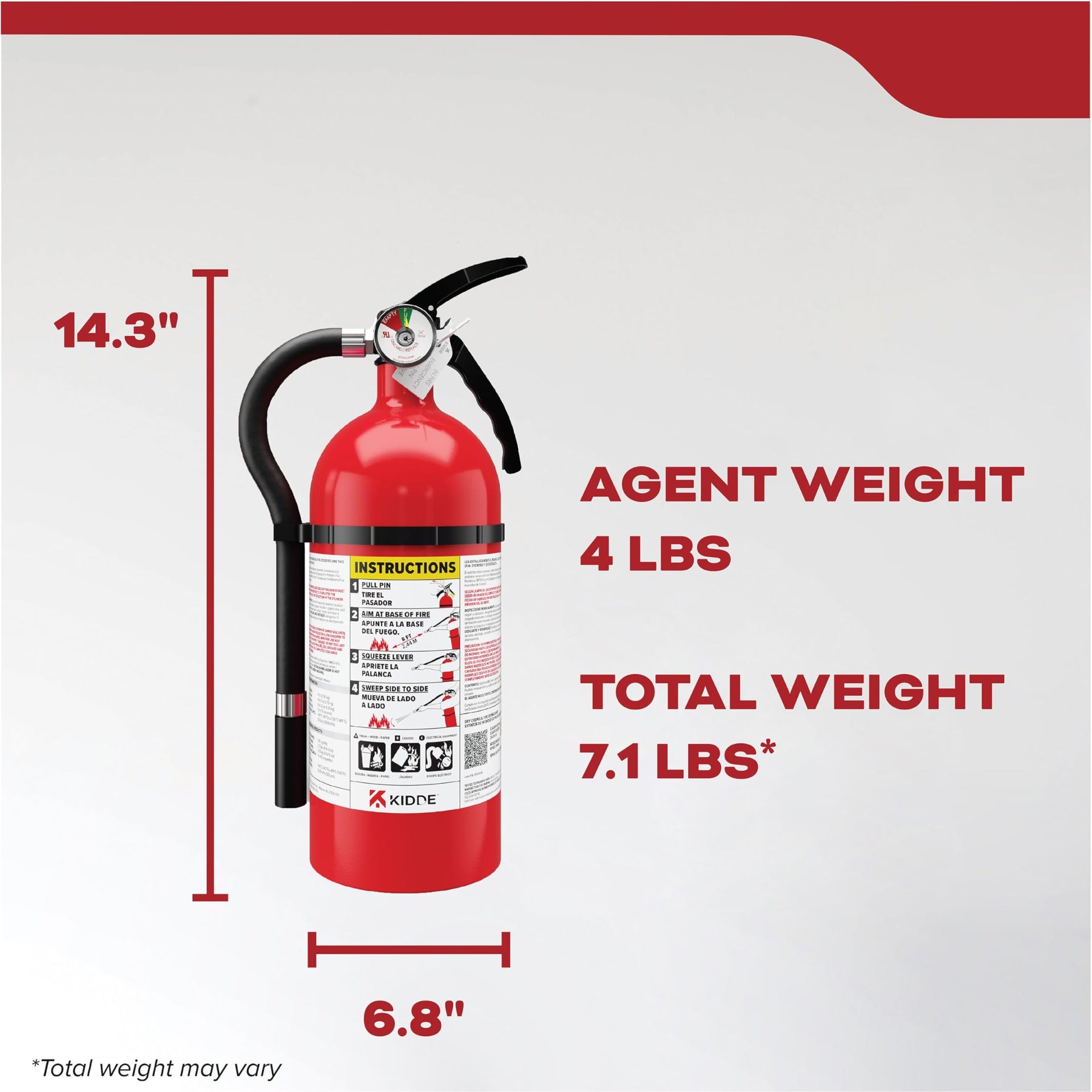 Kidde 2A10BC Fire Extinguisher for Home — 4 lb ABC, UL 2-A:10-B:C (21032634) product photo