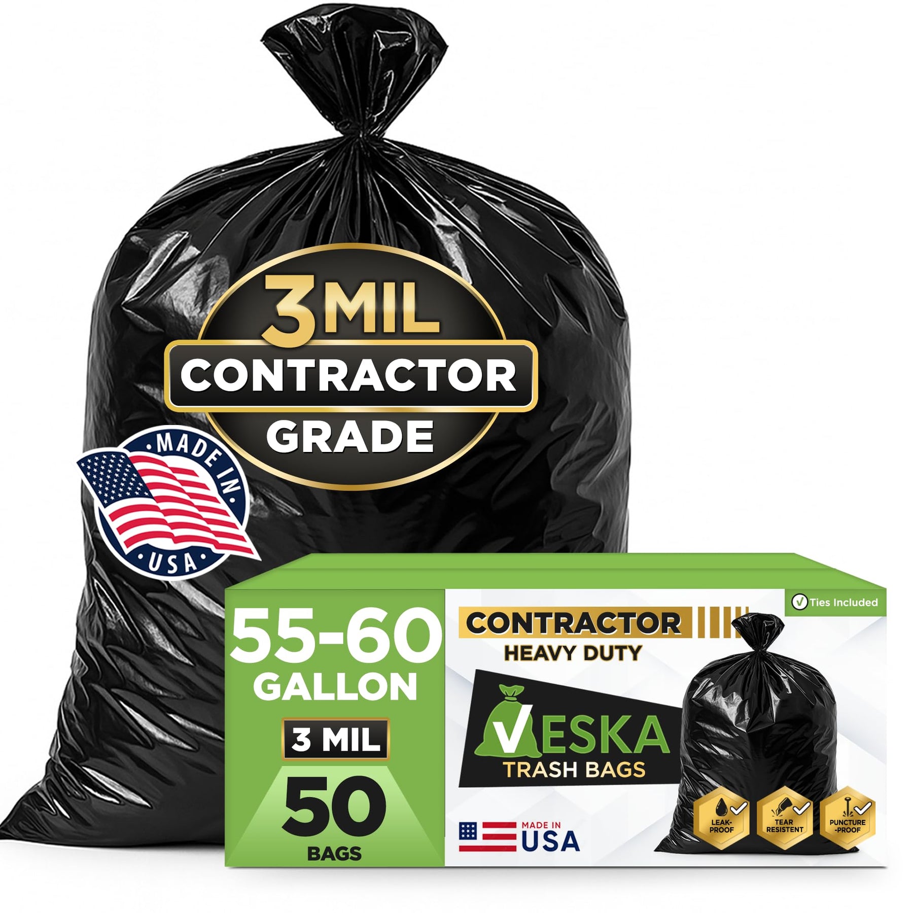 Veska 55 Gallon Contractor Bags — 3 Mil, 50-Count product photo