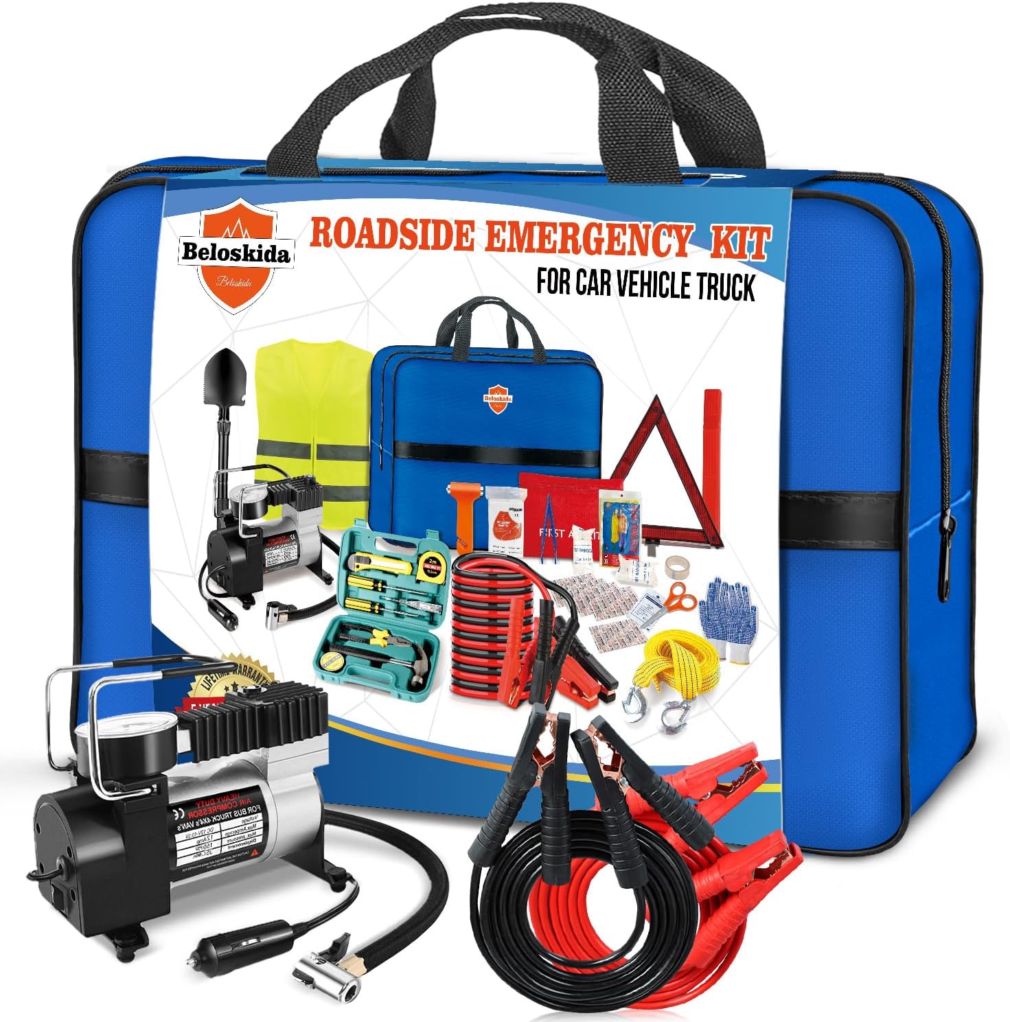 Beloskida Emergency Car Kit, Roadside Emergency Tool Kit with Air Compressor product photo