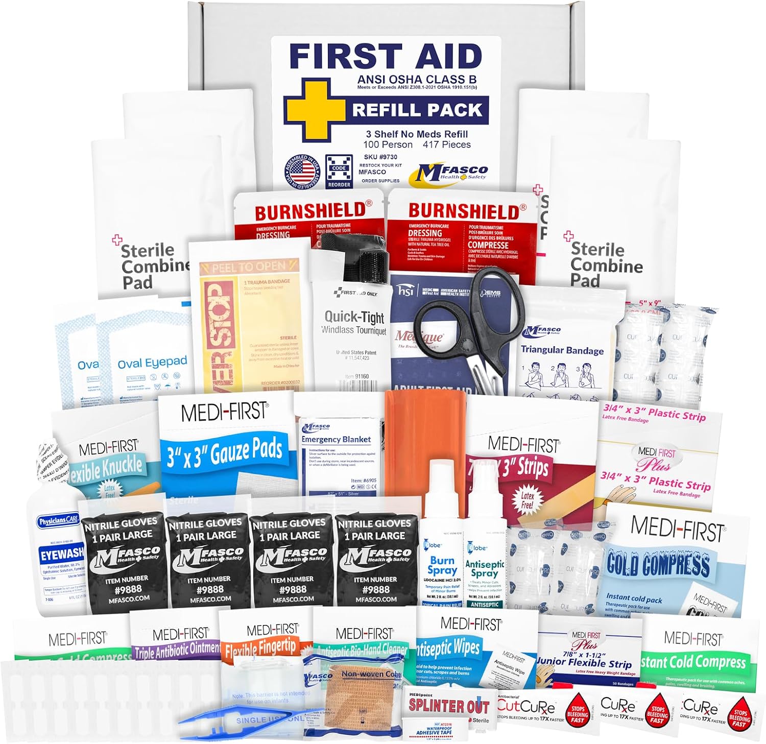 MFASCO First Aid Kit Refill Pack, 417 pcs, ANSI 2021 Class B product photo