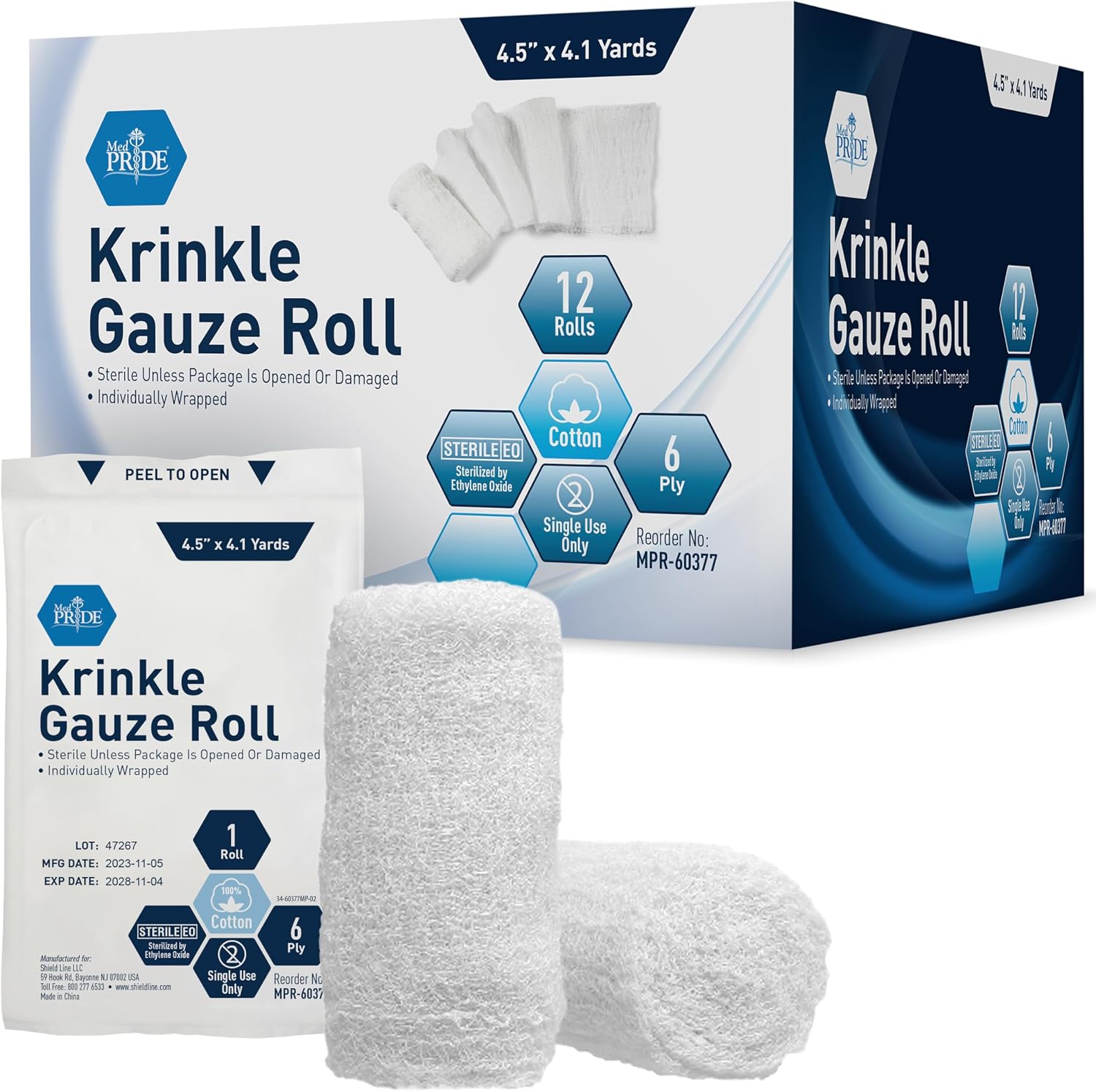 MED PRIDE Sterile Krinkle Gauze Roll, 4.5in x 4.1yd, 6 Ply product photo
