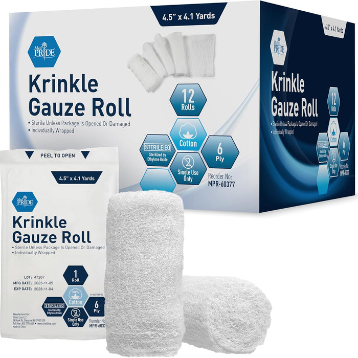 MED PRIDE Sterile Krinkle Gauze Roll, 4.5in x 4.1yd, 6 Ply product photo