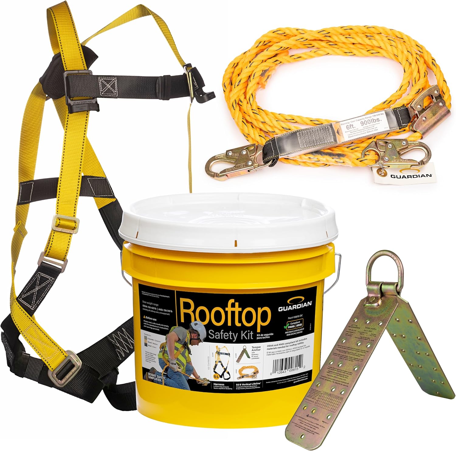 Guardian 00815 Roofing Safety Kit — Rooftop Fall Protection, 50 ft Lifeline product photo