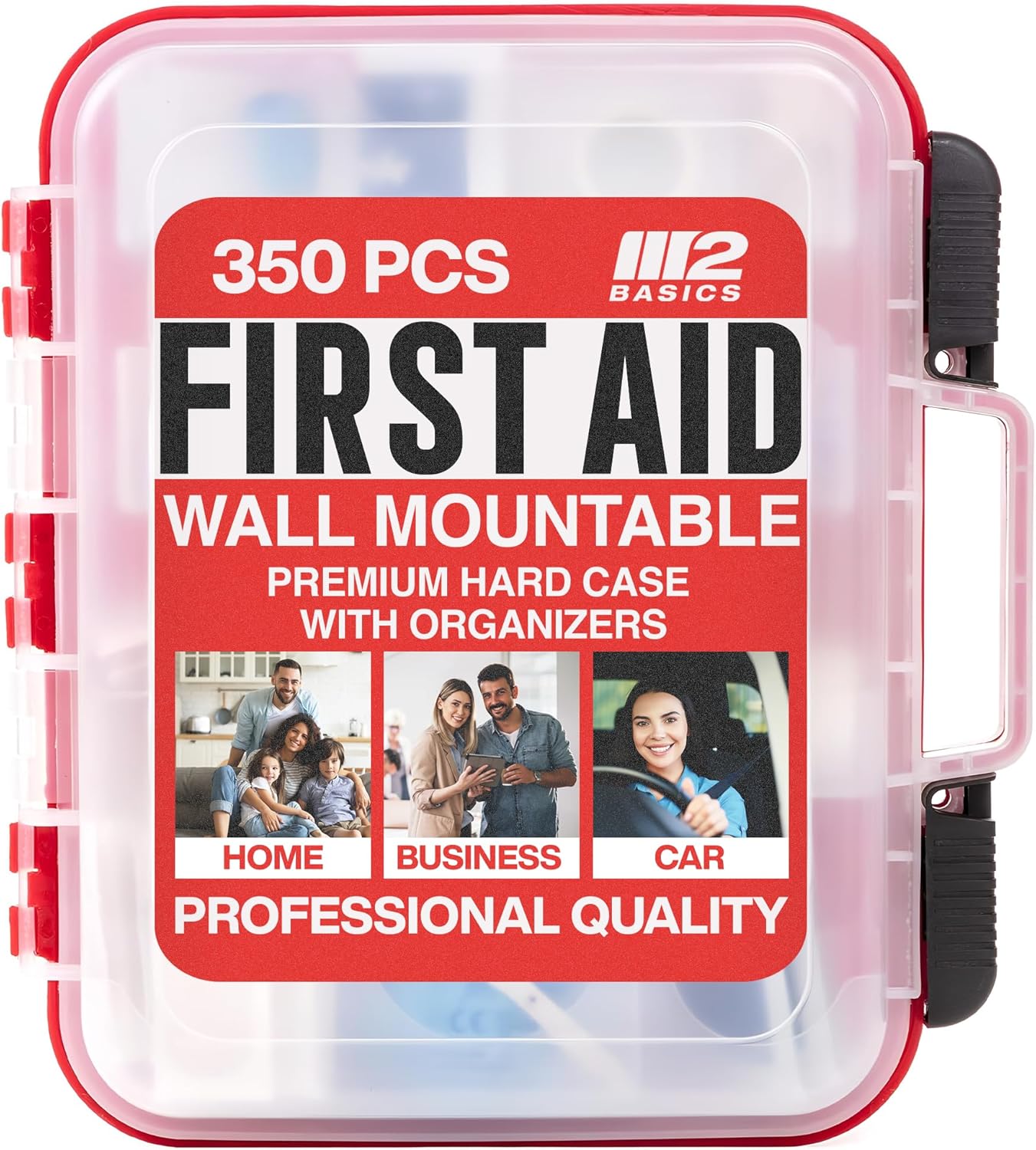 M2 BASICS 350-Piece First Aid Kit — Wall-Mount Dual-Layer Hard Case for Home, Office & Jobsite product photo