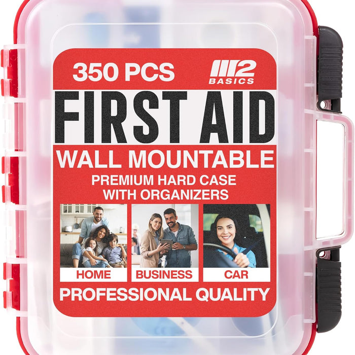 M2 BASICS 350-Piece First Aid Kit — Wall-Mount Dual-Layer Hard Case for Home, Office & Jobsite product photo