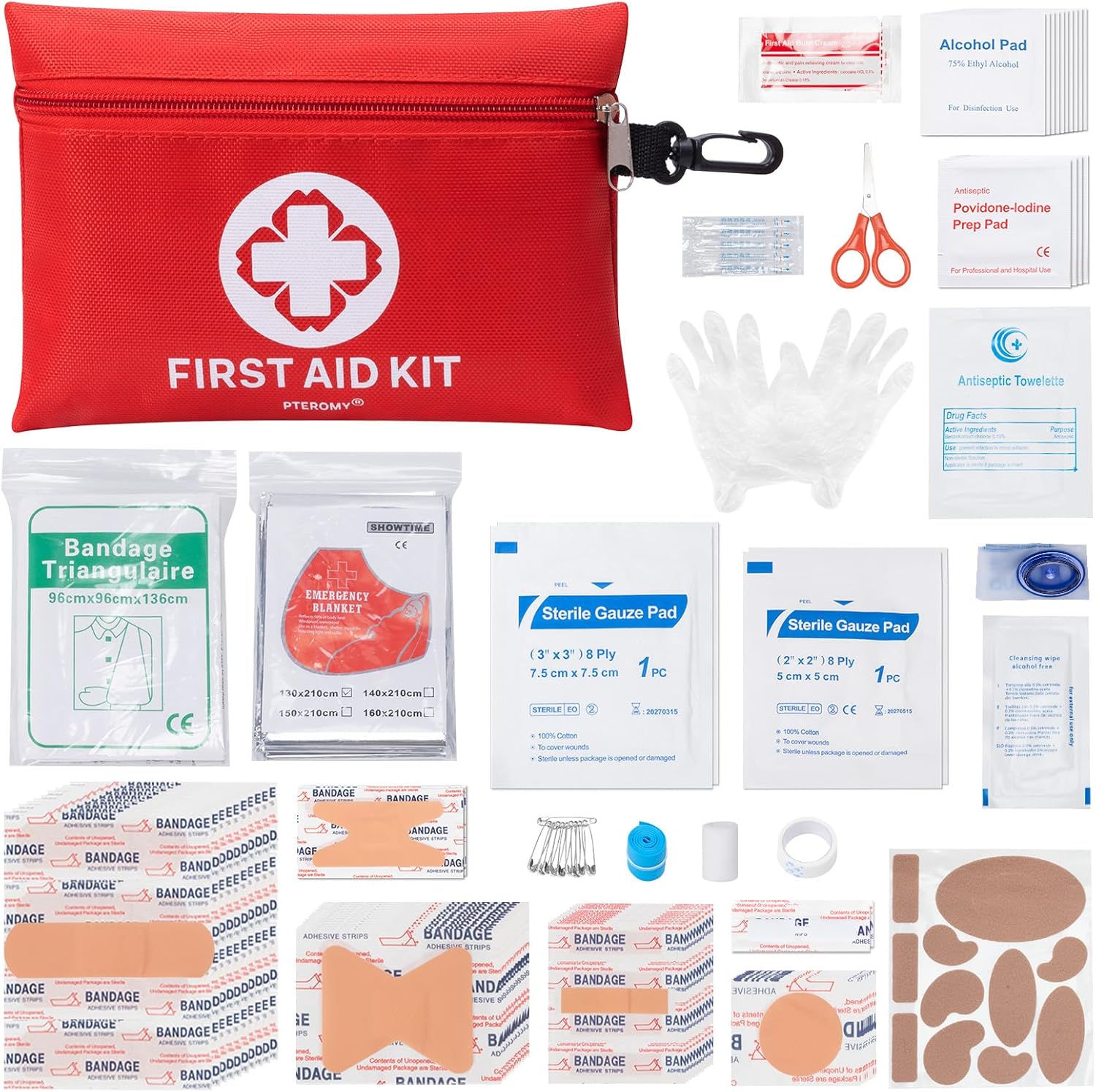 PTEROMY 150 Piece Mini First Aid Kit, Portable Small Emergency Kit product photo