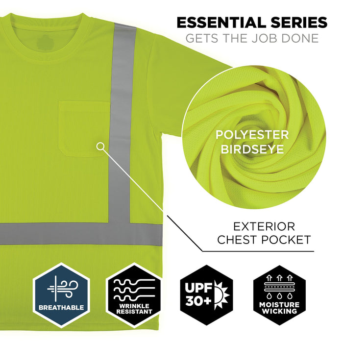Ergodyne GloWear 8282 Class 2 hi-vis short-sleeve safety shirt in lime, front view