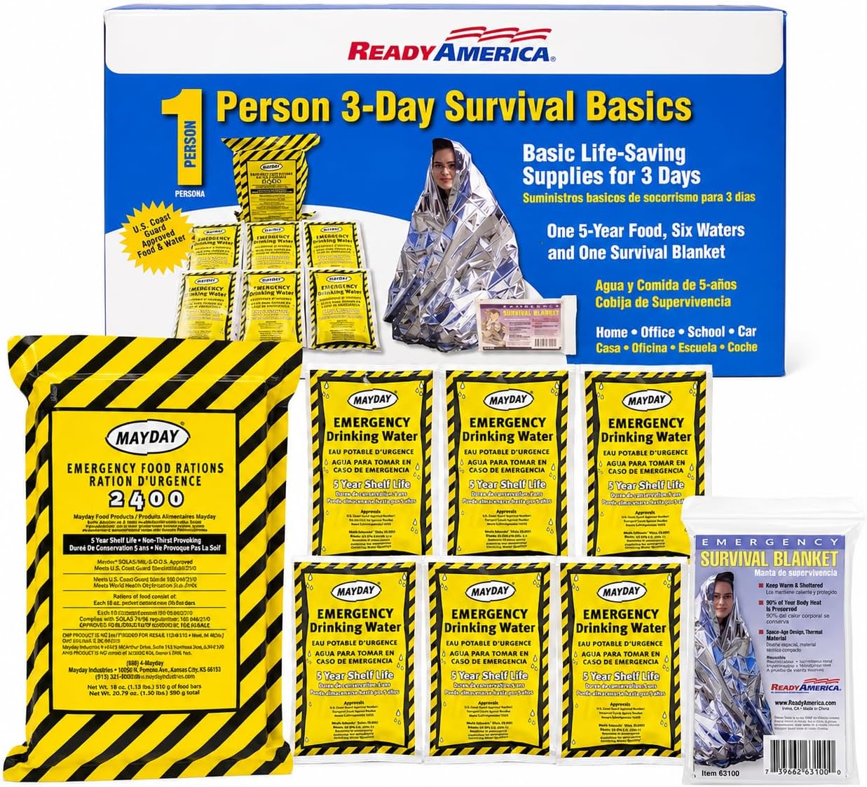 Quakehold! Ready America The Survival Box, 1-Person, 3-Day Emergency Kit product photo