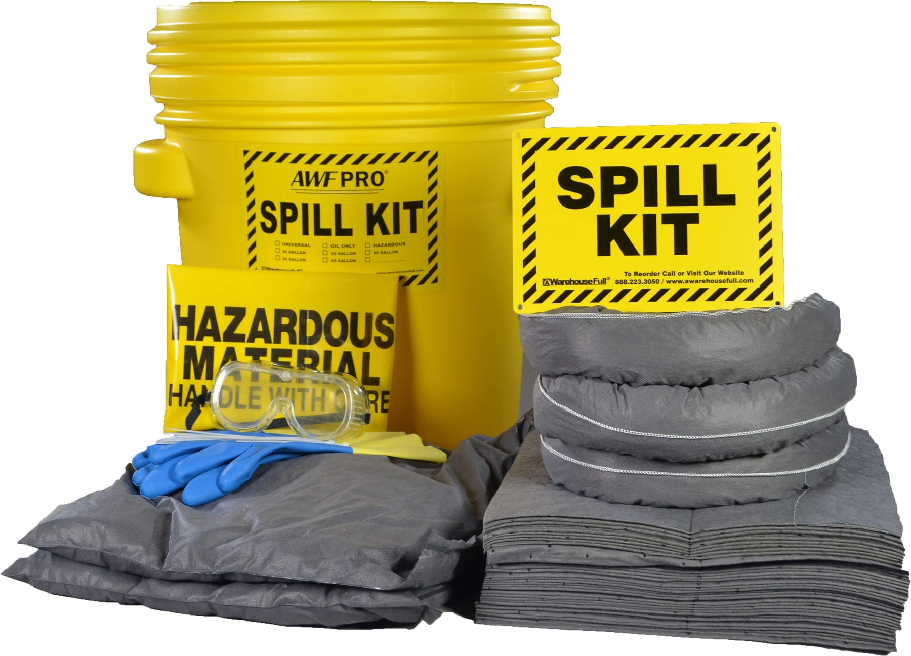 AWF PRO 20-Gallon Universal Spill Kit — 59-Piece, DOT-Approved Drum, 19.6-Gallon Absorbency product photo