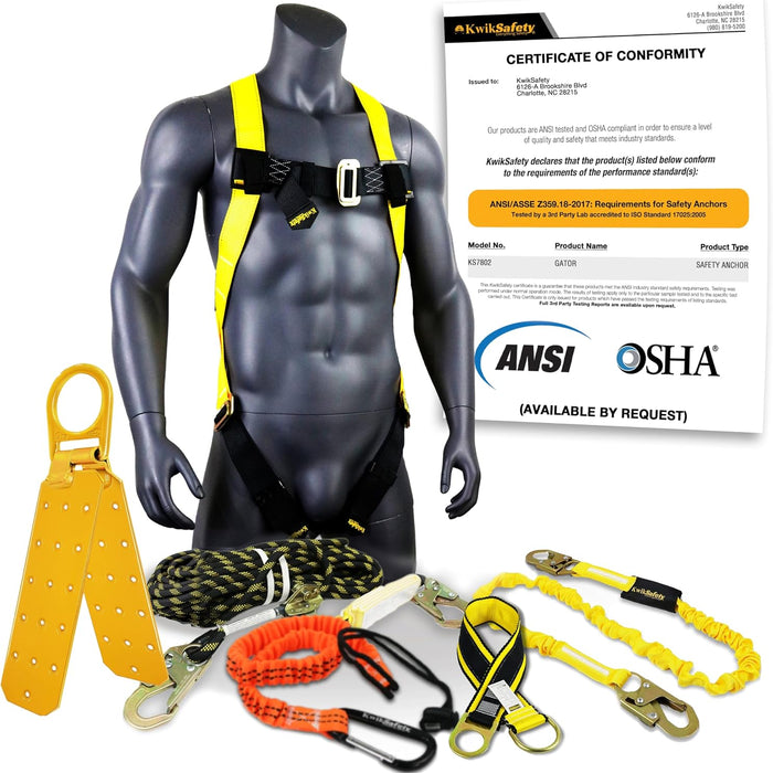 KwikSafety GATOR Roof Fall Protection Kit — Anchor, 50 ft VLA, Lanyard, Harness product photo
