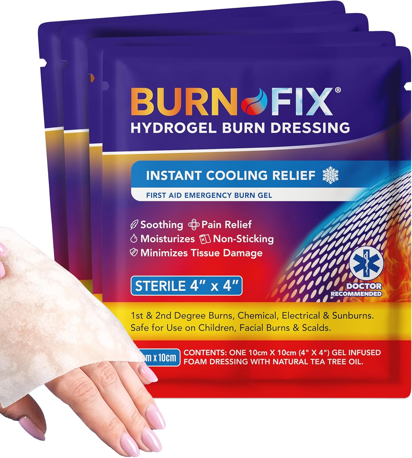 Burn-Fix Gel Dressing 4x4 — Hydrogel Burn Pads, 4-Pack product photo