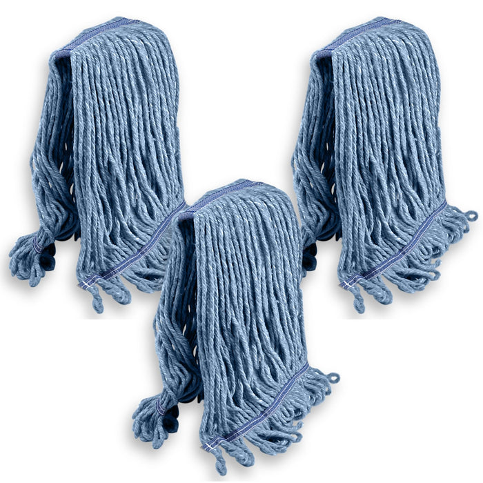 KLEEN HANDLER Commercial Looped-End Wet Mop Heads, Blue Cotton — 3-Pack product photo