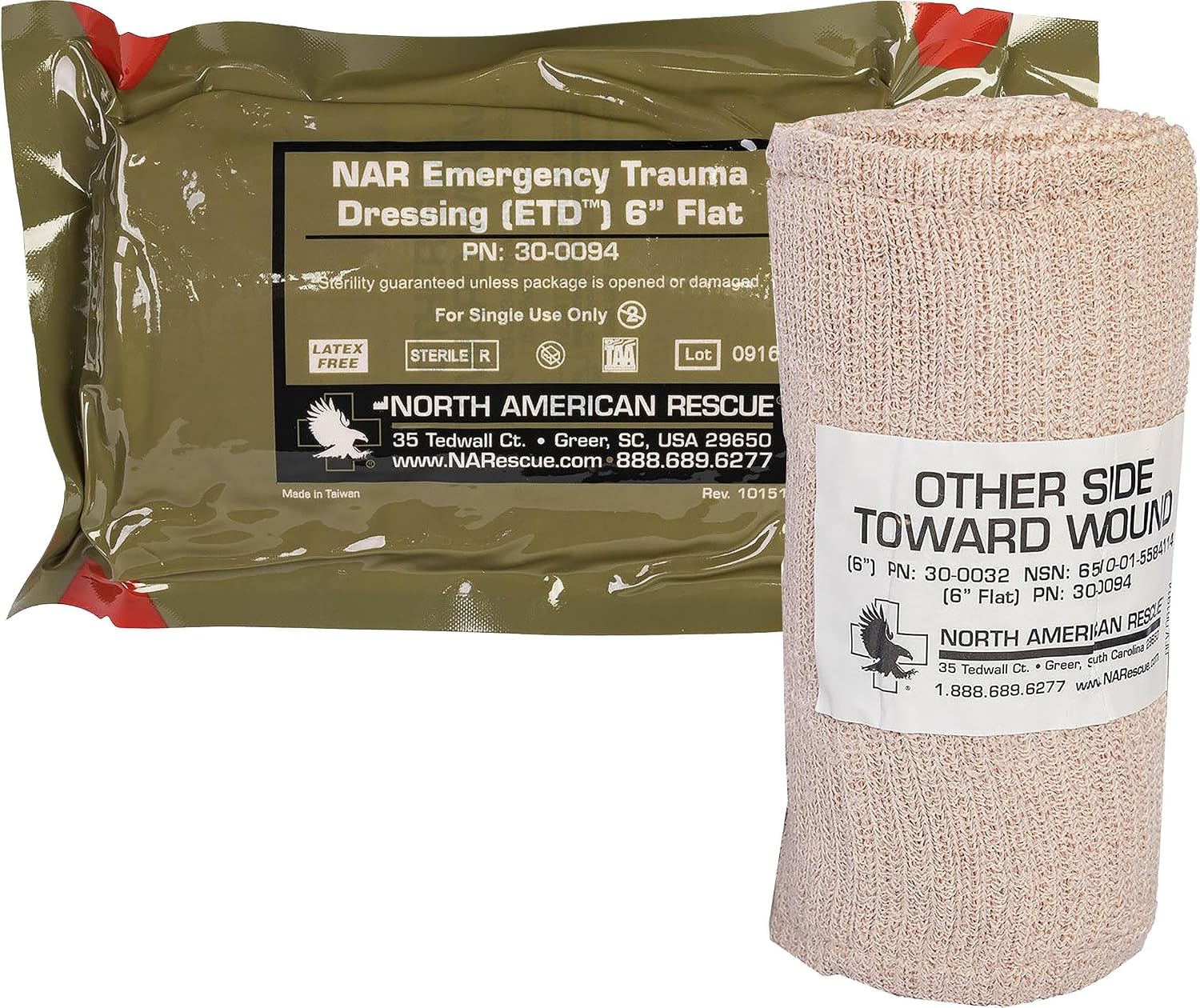 North American Rescue Flat ETD 6-Inch Trauma Dressing, No Pressure Bar (NFE6IT) product photo