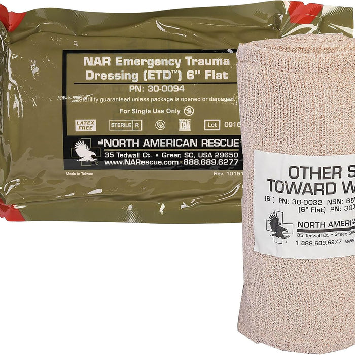 North American Rescue Flat ETD 6-Inch Trauma Dressing, No Pressure Bar (NFE6IT) product photo