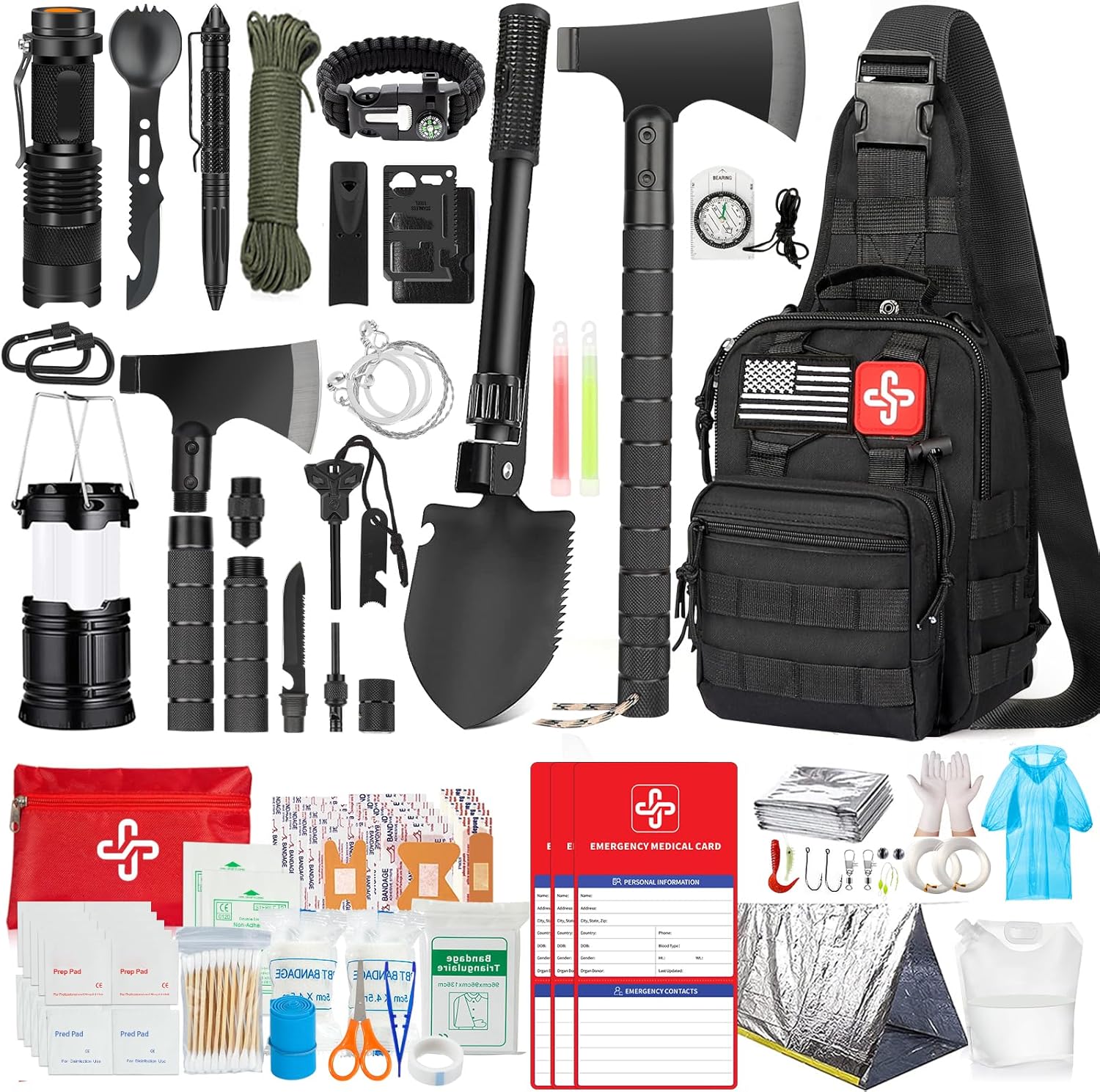 RIKOJUXI Survival Kit, 262 Pieces, with First Aid Kit Pouch product photo