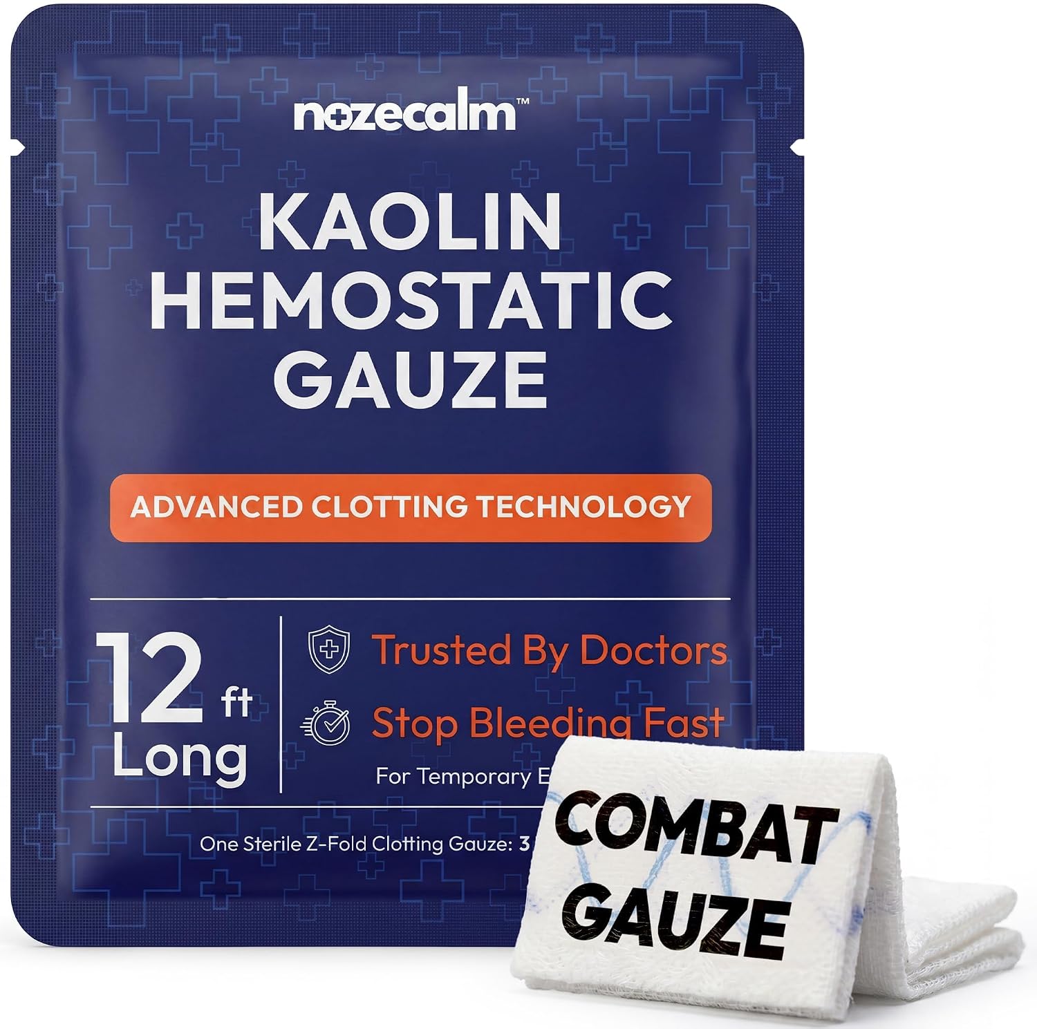 NozeCalm Quick Clot Kaolin Hemostatic Gauze, Sterile Clotting Bandage product photo