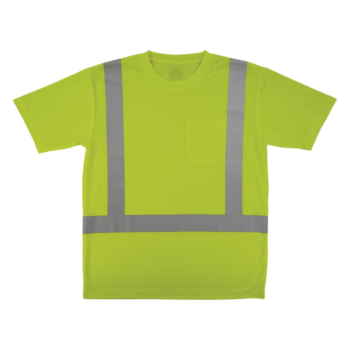 Ergodyne GloWear 8282 Class 2 hi-vis short sleeve safety shirt in lime, front view