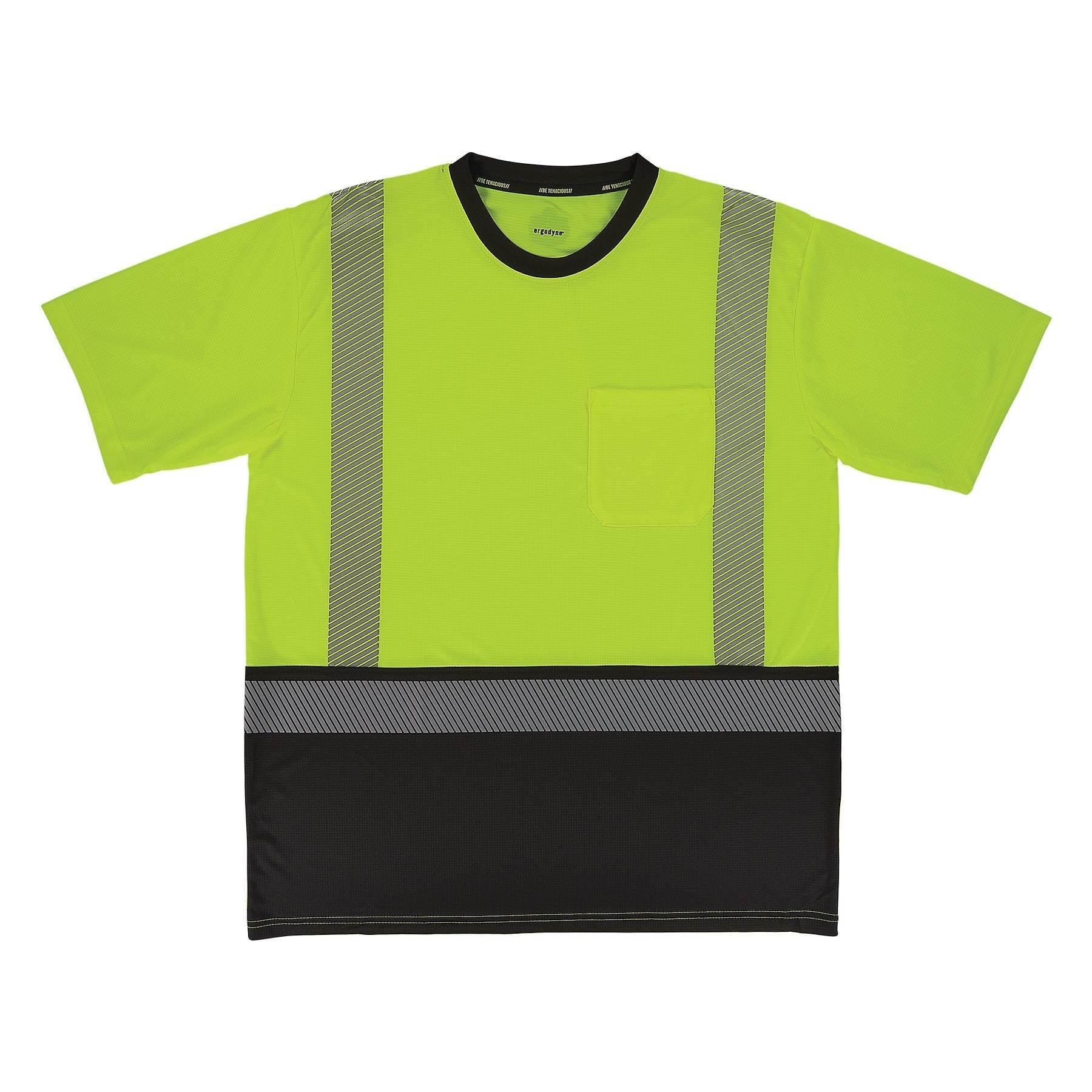 Ergodyne GloWear 8294BK Class 2 hi-vis performance shirt, lime with black bottom panel, front view