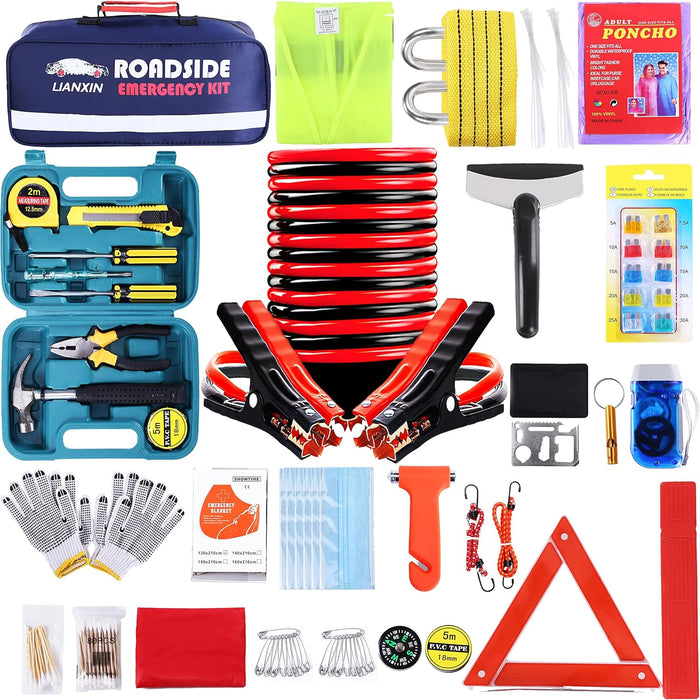 LIANXIN 142 Piece Emergency Roadside Kit with Jumper Cables product photo