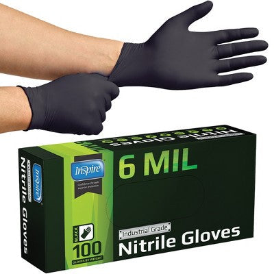 Inspire Black Heavy Duty 6 Mil Nitrile Gloves — Exam-Grade, Powder-Free, Box of 100 product photo