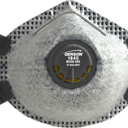 Gerson 1845 R95 particulate respirator with gasket, valve and nuisance vapor relief, made in USA