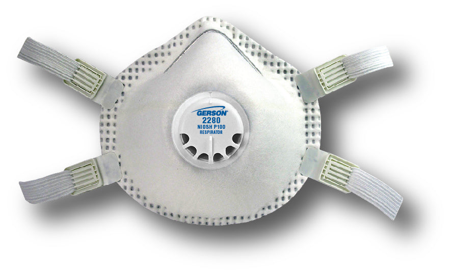 Gerson 2280 P100 particulate respirator with valve and full gasket, made in USA