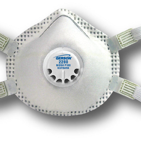 Gerson 2280 P100 particulate respirator with valve and full gasket, made in USA