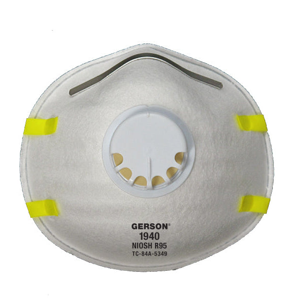 Gerson 1940 R95 flame-resistant particulate respirator with exhalation valve, made in USA