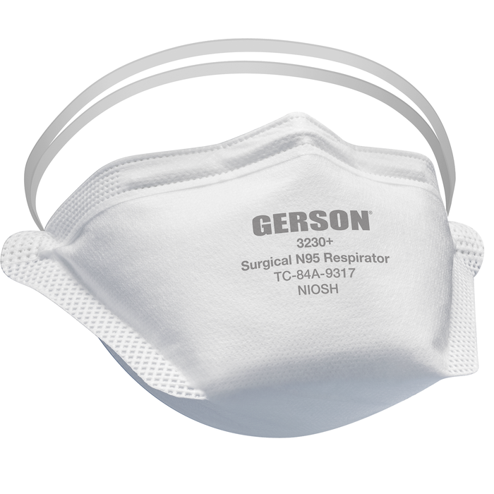 Gerson 3230+ surgical N95 foldable respirator, FDA cleared, made in USA, box of 50