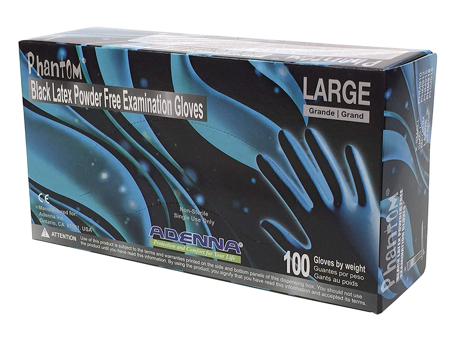 Adenna Phantom Black Latex Exam Gloves — 6 Mil, Powder-Free product photo