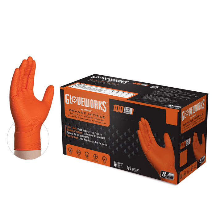 GLOVEWORKS HD Heavy Duty Nitrile Gloves — 8 Mil Orange product photo