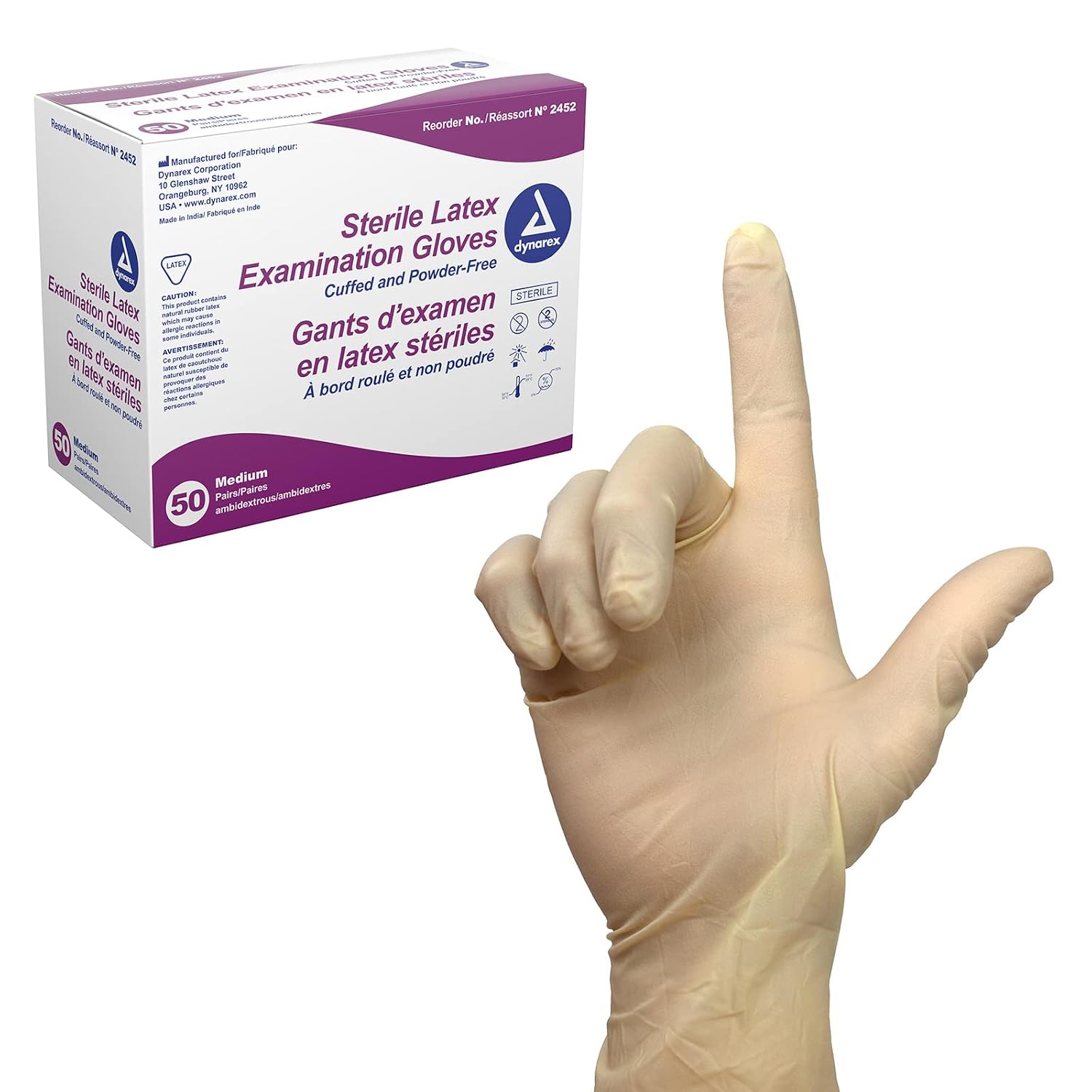 Dynarex Sterile Latex Exam Gloves — Powder-Free, Paired product photo