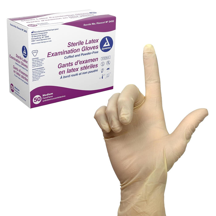 Dynarex Sterile Latex Exam Gloves — Powder-Free, Paired product photo