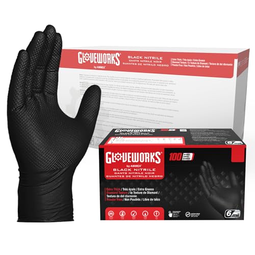 GLOVEWORKS HD Black Nitrile Gloves — 6 Mil Industrial Disposable product photo
