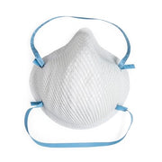 White Moldex 2200N95 Disposable Particulate Respirator with blue straps on a white background