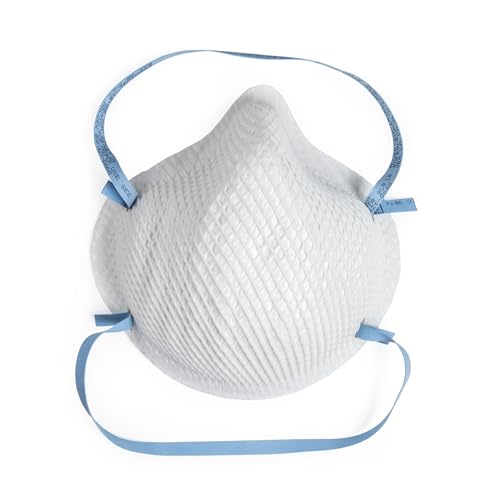 White Moldex 2200N95 Disposable Particulate Respirator with blue straps on a white background