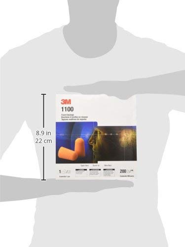3M 1100 Foam Ear Plugs packaging held by a person to show size
