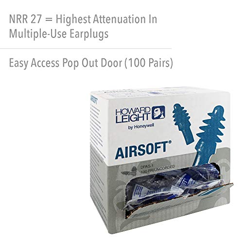 Howard Leight Airsoft DPAS-1 Uncorded Reusable Earplugs (NRR 27, 100 Pairs)